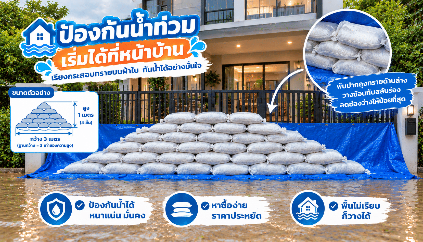 ป้องกันน้ำท่วมด้วยกระสอบทราย
